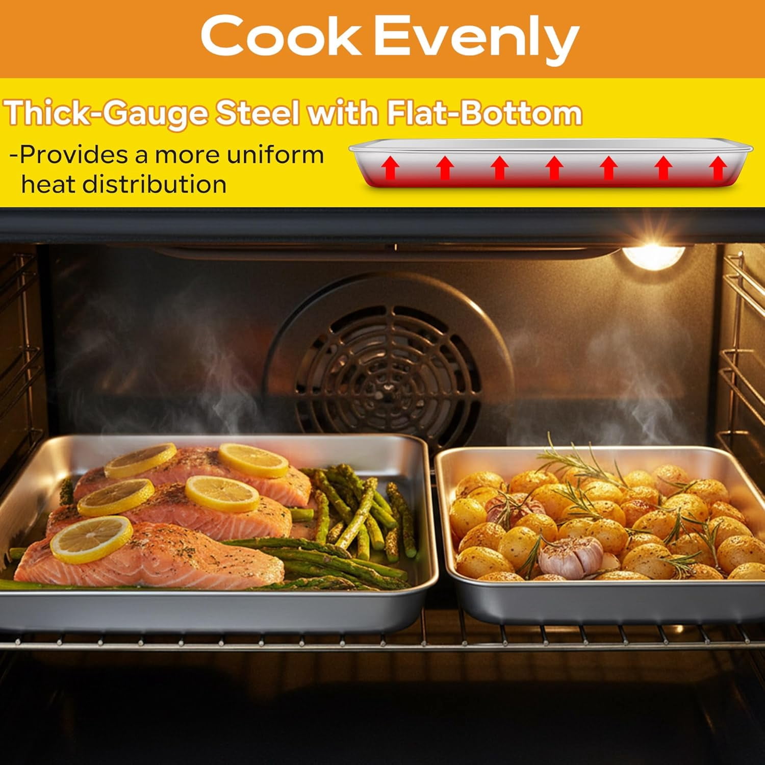Baking Cookie Sheet Pan Set of 3, 16/12.4/10.4 Inch, Stainless Steel Baking Pans Set for Oven, Rectangle Baking Tray for Cooking Roasting, Non Toxic & Easy Clean, Dishwasher Safe