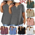 thumbnail image 3 of Frostluinai 2PCS Plus Size Tops for Women Short Sleeve V Neck Casual T Shirts Basic Solid Workout Shirts Loose Fit Going Out Tees with Pocket, 3 of 6