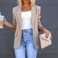 thumbnail image 2 of Olyvenn Trendy Loose Blazers Coats Elegant for Women Solid Slim Fit Business Work Office Lightweight Notched Lapel Collar Womens Suit Button Open Front Casual Long Sleeve Blazer Jackets Beige 8, 2 of 6