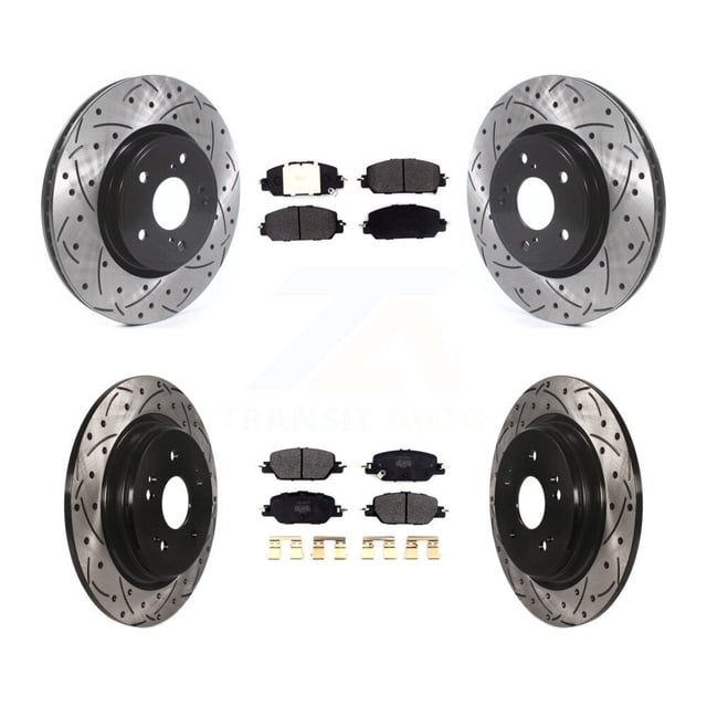 Transit Auto Front Rear Coated Drilled Slotted Disc Brake Rotors and Semi-Metallic Pads Kit for Car Honda CR-V KDF-100684