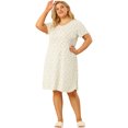 thumbnail image 3 of Camisón de talgrande pamujer Vestido de dormir de cuello redondo de mancorcon patrón elástico blanco 2X, 3 of 7