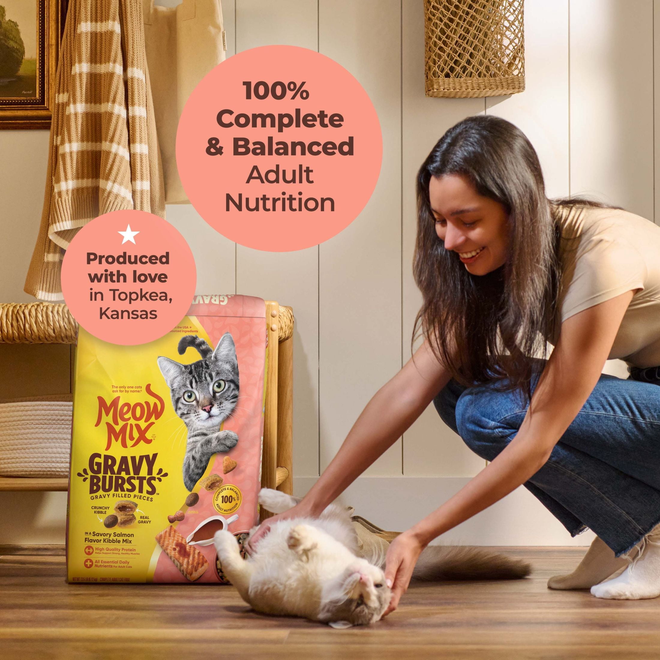 (2 pack) Meow Mix Gravy Bursts, Savory Salmon Flavor Kibble Mix, Gravy Filled Dry Cat Food, 13.5 lb. Bag