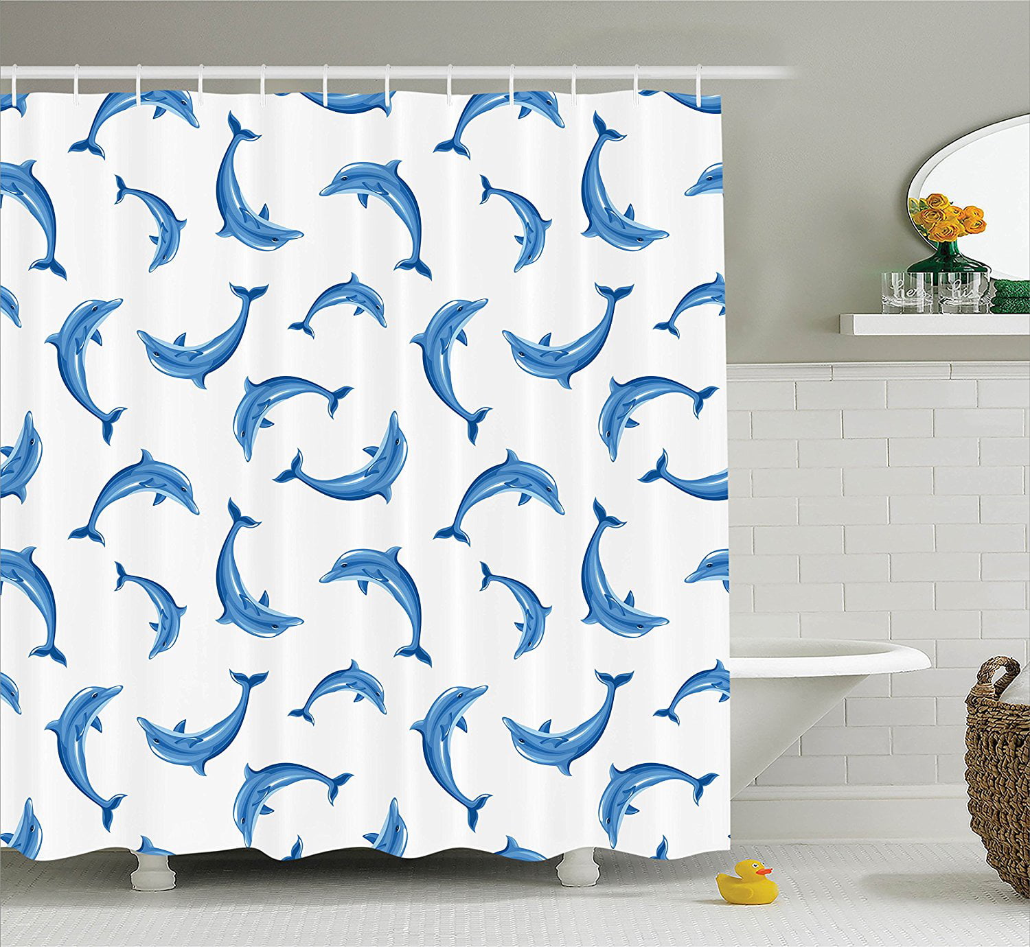 Wildlife Shower Curtain Tropic Animal Collage Print for Bathroom 75 Inches Long 