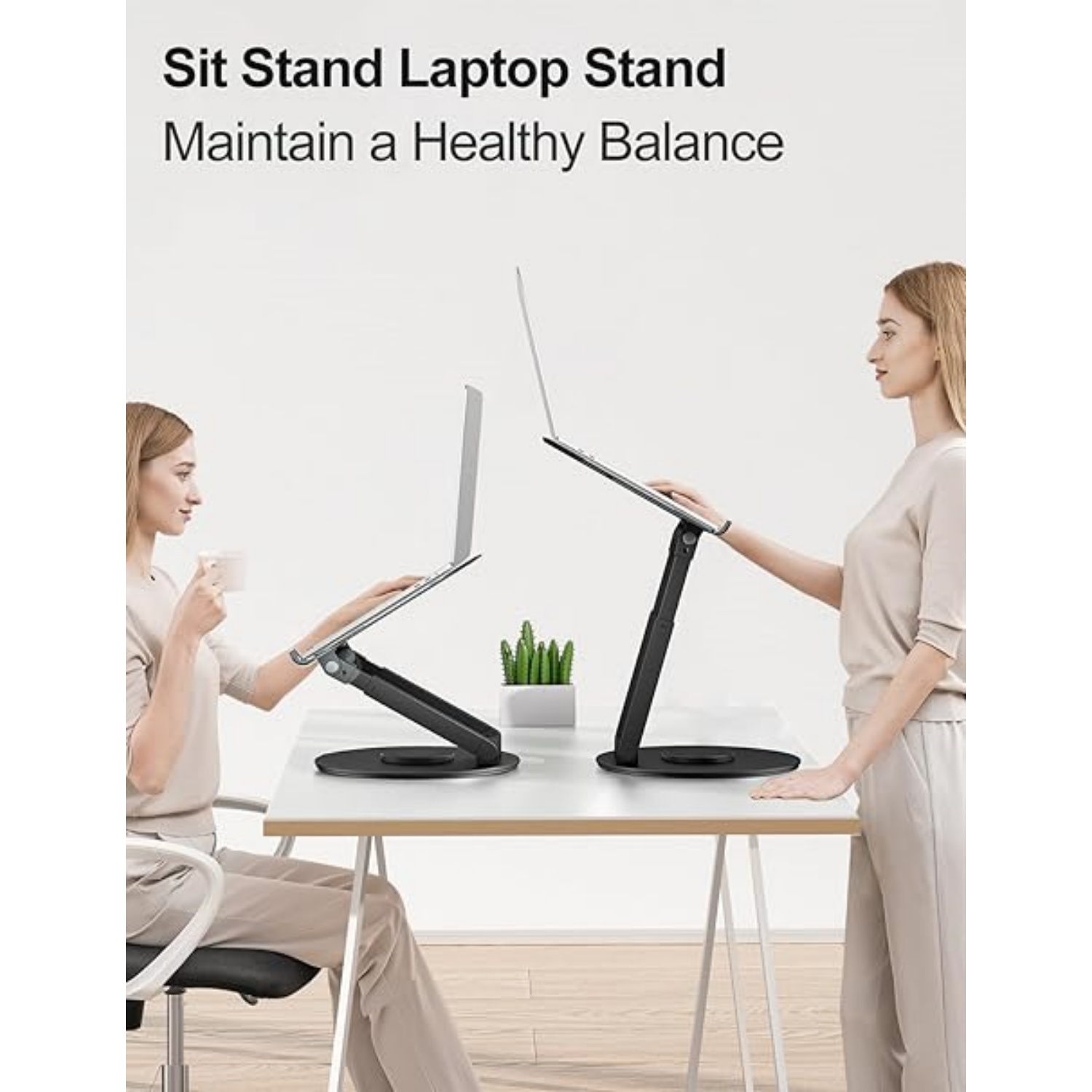 Telescopic Laptop Stand for Desk with 360° Swivel Base, Sit to Stand, Height Adjustable, Portable Riser Holder for Good Posture, Compatible , All Laptops 10-17" - Black