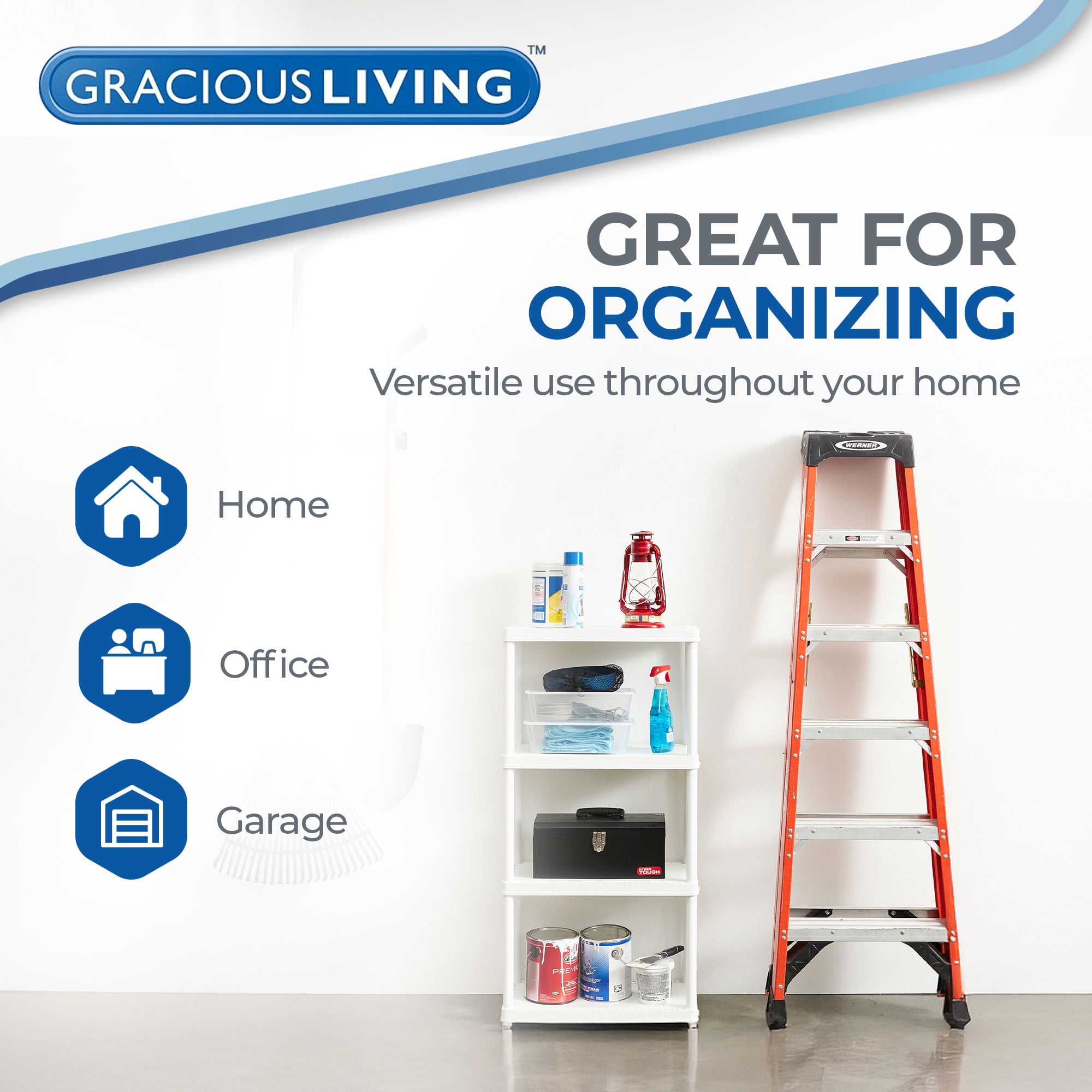 Gracious Living 4 Shelf Fixed Height Solid Storage Unit, 12"L x 24"W x 48"H, White, 3 Pack