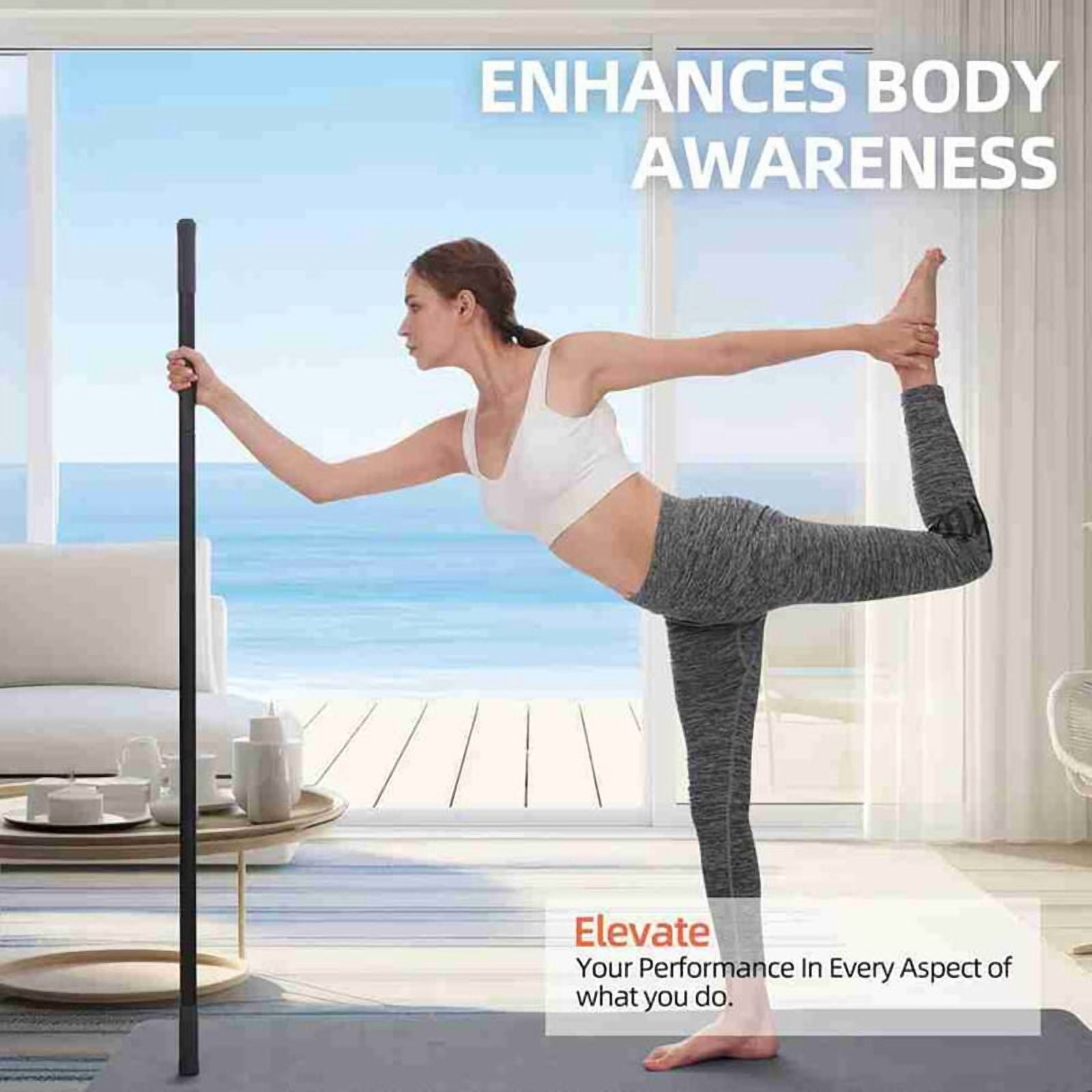 Yoga Stick 5 Ft Sturdy Steel Adjustable Stretching for Mobility, Flexibility and Balance Versatile Exercise