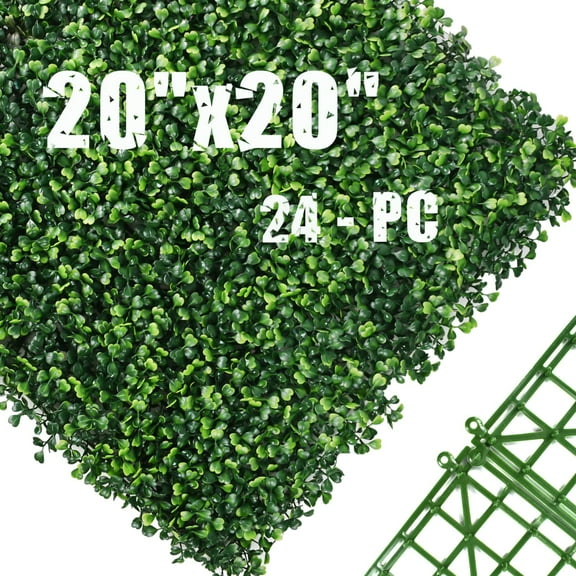 Hedge Maze 24pcs 20" x 20" Boxwood Wall Panels,Grass Wall, 441 Stitches Greenery Panels, UV-Protection Boxwood Hedges Wall Backdrop Outdoor Indoor Backyard