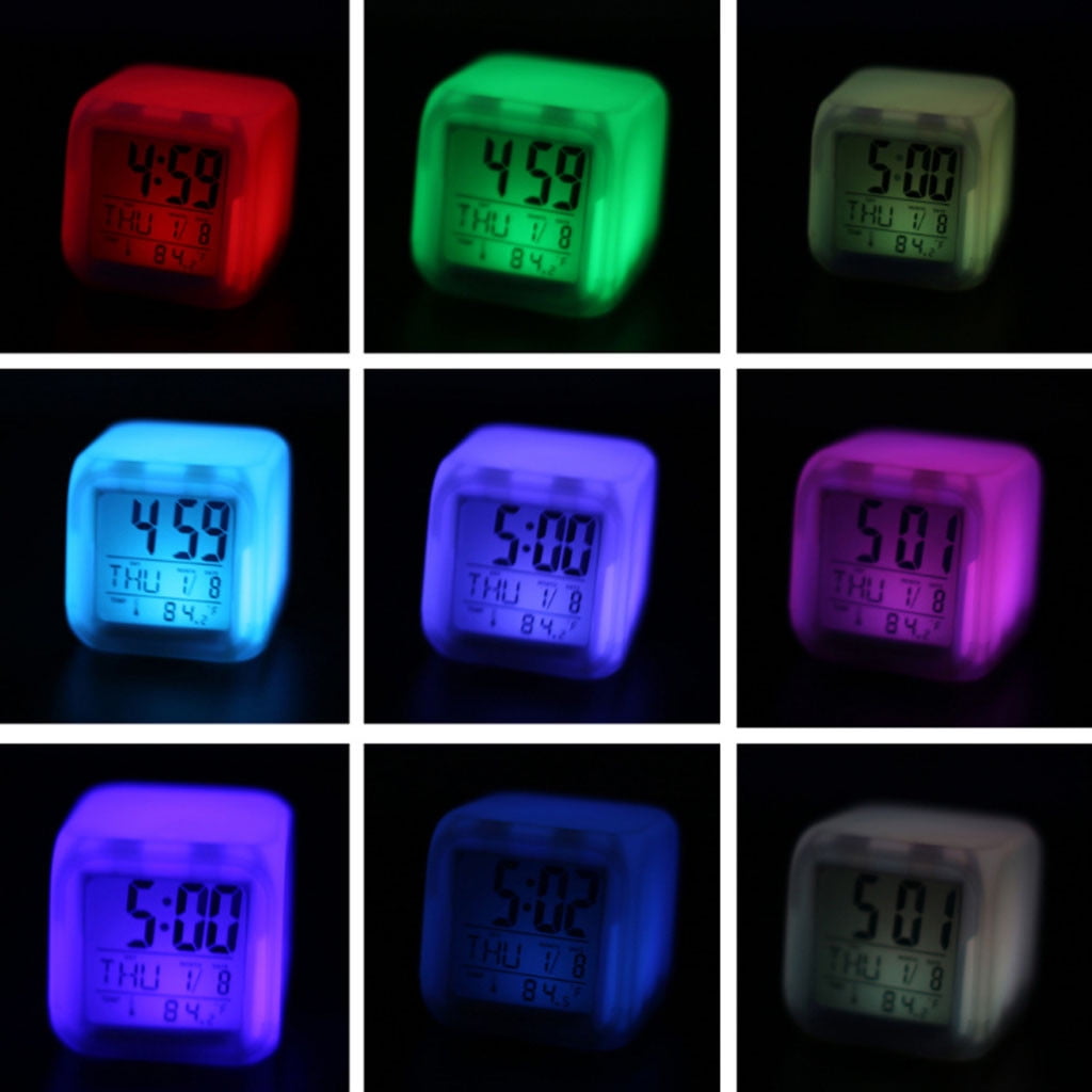 Digital Alarm Clocks with Snooze, 7 Color Changing Night Light, Wake Up Digital Clock for Room Decor, Temperature, Holiday Gift