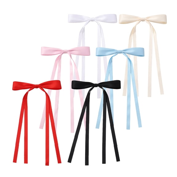 GAXIRE 6 Pcs Assorted Color Bow Hair Clips for Girls and Women, Polyester Cotton Iron Hair Accessories Set