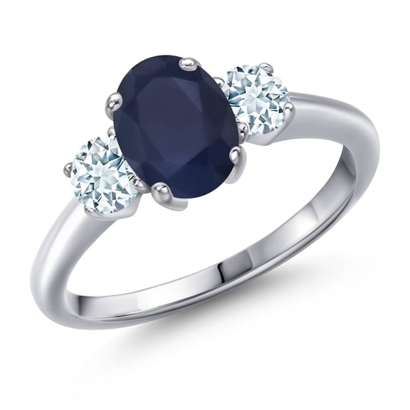 Gem Stone King 2.30 Ct Oval Blue Sapphire Sky Blue Aquamarine 925 Sterling Silver Ring (Size 5)