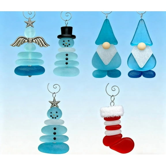 Outoloxit Christmas Sea Glass Ornaments, Handmade Natural Beach Holiday Decor for Tree and Wreath, Unique Gift Idea for Coastal Lovers