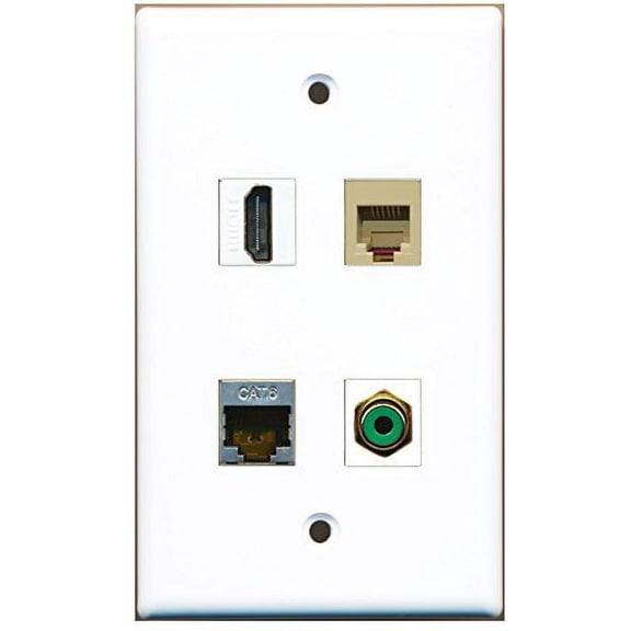 RiteAV - 1 Port HDMI 1 Port RCA Green 1 Port Phone RJ11 RJ12 Beige 1 Port Shielded Cat6 Ethernet Wall Plate