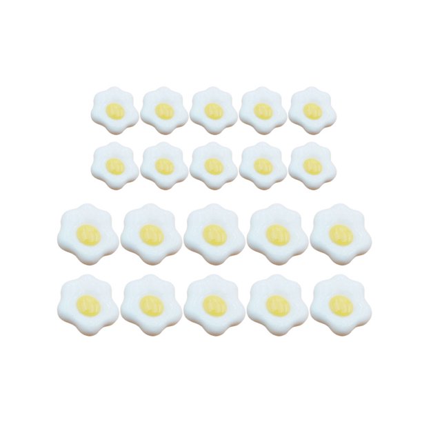 20 piezas de huevo frito de resina simulado para manualidades, fundas de teléfono, material decorativo, accesorios artesanales (tallas S y L por cada 10 piezas)