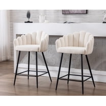 Guyou 26" Height Faux Fur Bar Stools Set of 2, Upholstered Counter Height Chairs with Petal Back and Metal Legs for Restaurant Kitchen Island Bar, White