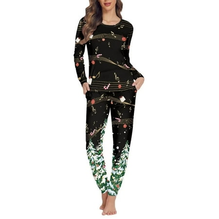

Suhoaziia Pajama Pants Comfortable Nightwear Breathable Daily Wear Chriatmas Gift 2 Packs Size L Elastic Family Indoor Casual Christmas Tree Notes Sleepwear Durable Top & Pants