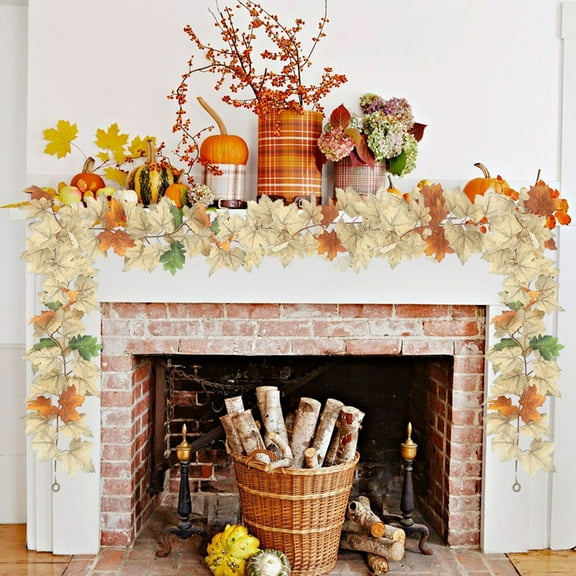 Fall Garland Decor - 68.9" Pumpkin & Maple Leaf Hanging Vine for Fireplace & Staircase
