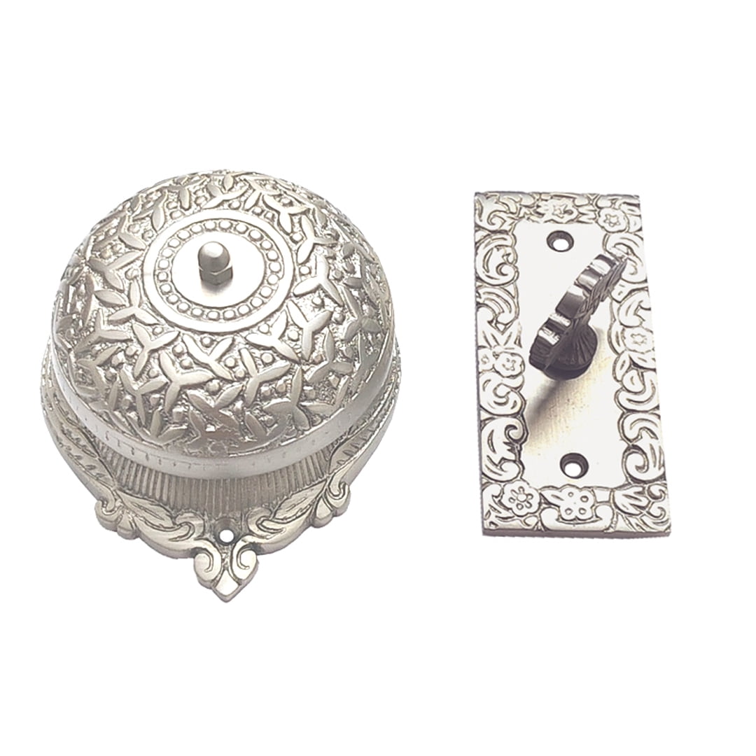Shristy Hardware "Elshaddai" Brass Manual Old Fashioned Door Bell – Vintage Twist Bell with Key Plate – Mechanical Doorbell for Home – (Pack of 1 Satin Nickel Finish)