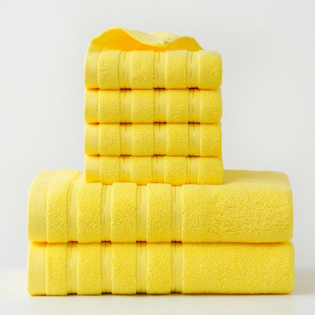 Xiao Hua Juego de toallas, toallas amarillas para baño (6 piezas - Toalla de baño: 70*140cm, Toalla: 34*75cm, Toalla de mano: 34*34cm, Toallas de algodón premium para baño en liquidación)