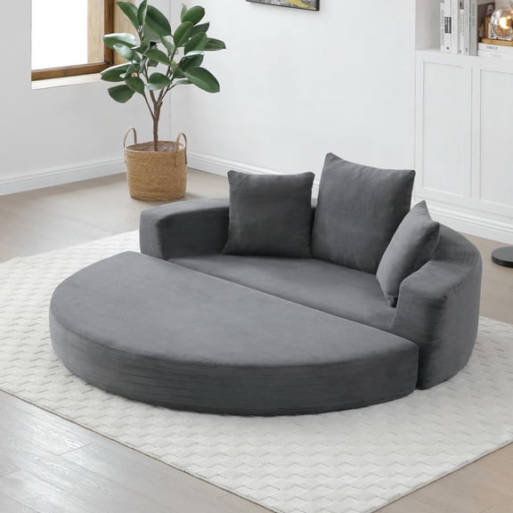 Resenkos Convertible Corduroy Sofa Bed, Multi-Functional Circular Futon Floor Lounge, No Assembly for Home Living, Gray