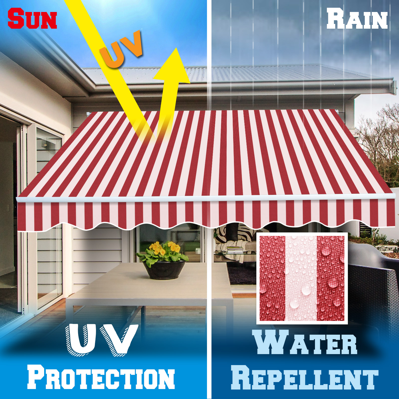 Sunrise Outdoor 8' x 6.4' Replacement Canopy for Manual Yard Retractable Patio Deck Awning Sunshade （Cover Only, Frame is not Included）-Red with White