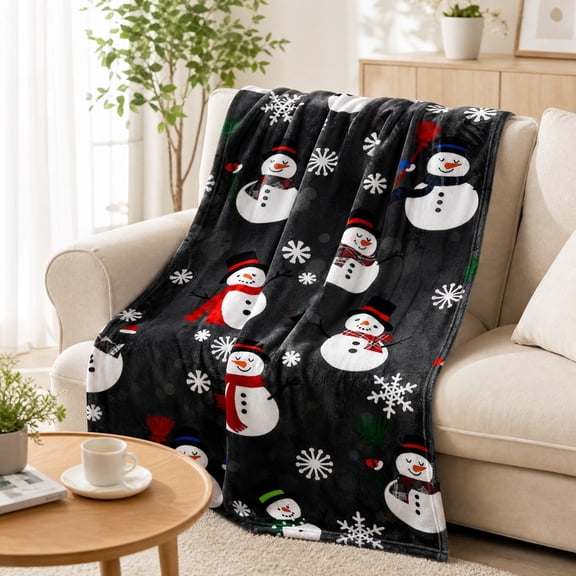 WWC Christmas Throw Blanket, 40x60 inch Soft Flannel Snowman Christmas Plush Throw, Cozy Christmas Decor Blanket for Couch and Bedroom