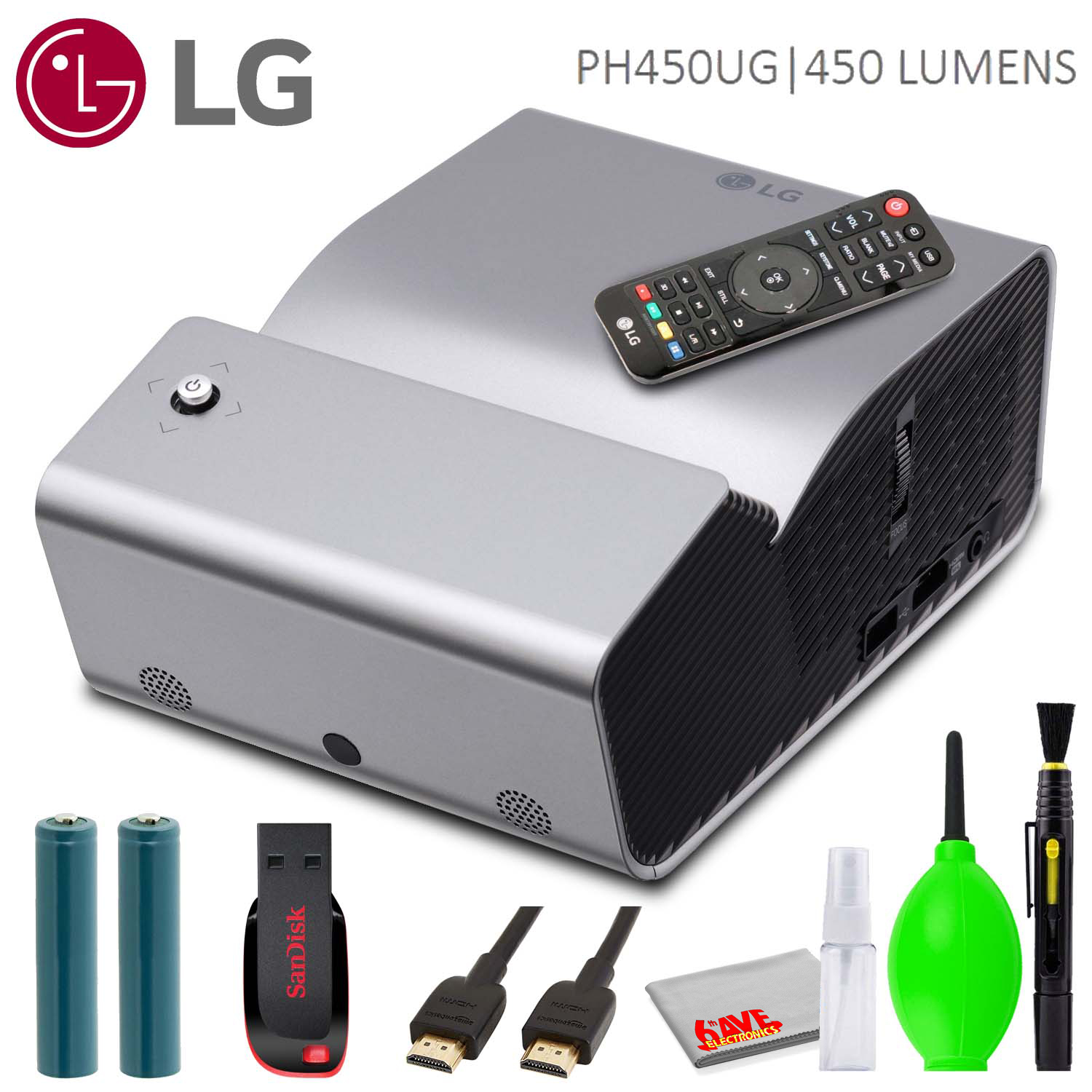 LG PH450UG 450Lumen HD UltraShort Throw LED Portable Projector Bundled with USB Flash Drive