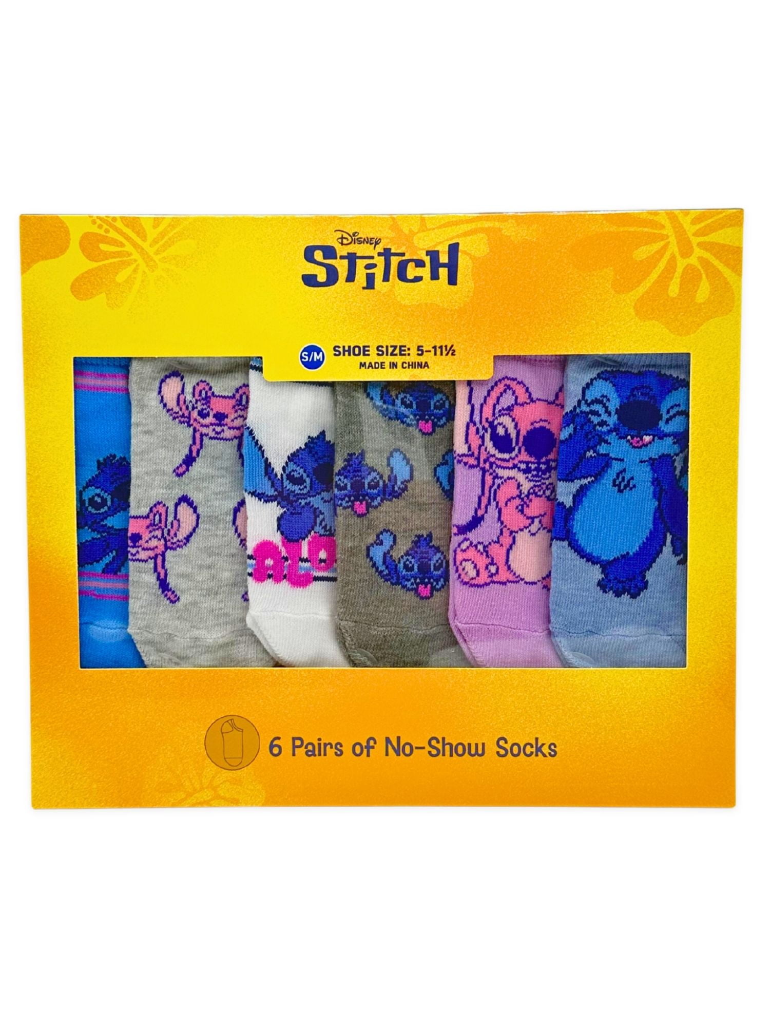 Disney Stitch Girls No-Show Socks, 6-Pack, Sizes S/M-M/L