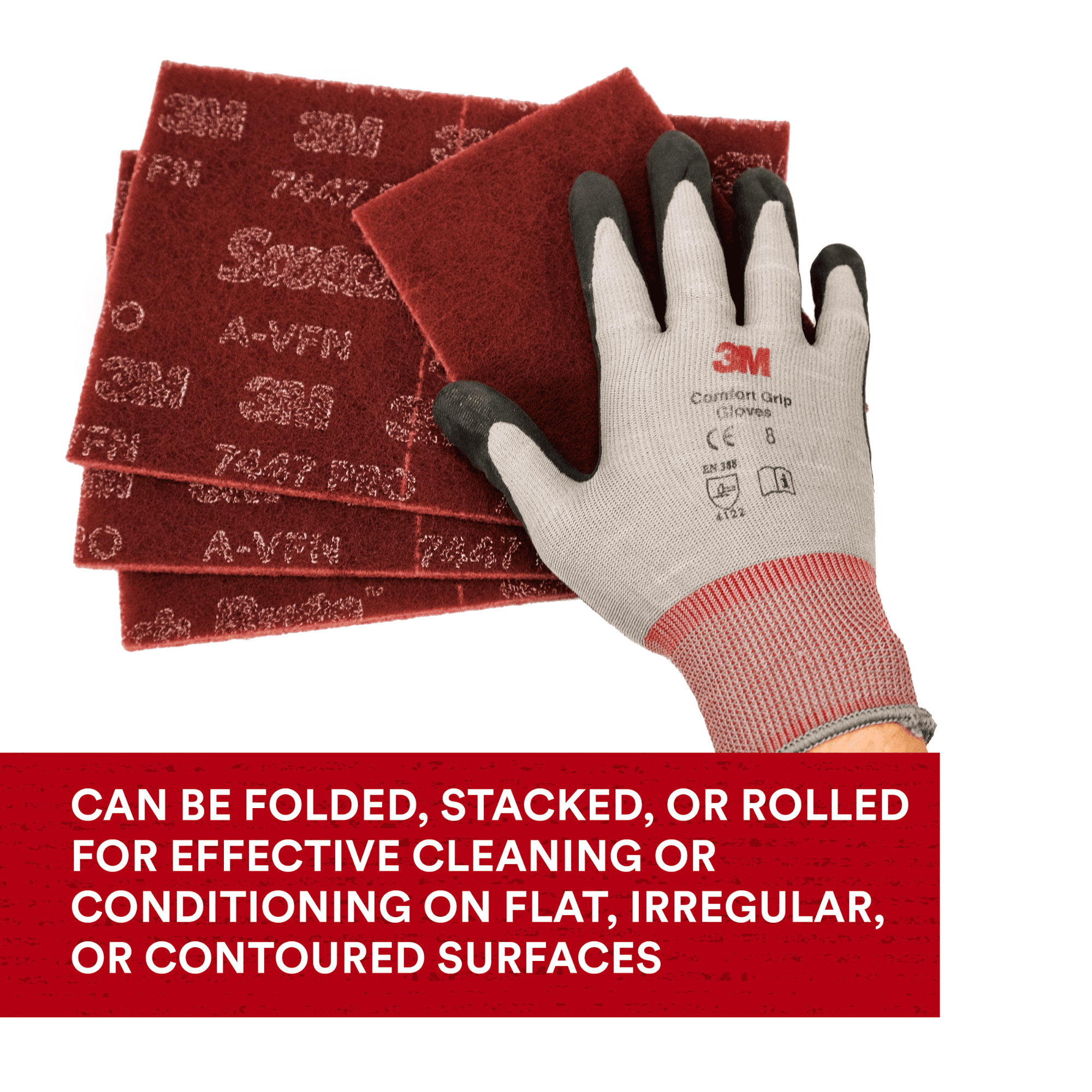 Scotch-Brite 7447B Pro Hand Pad [Very Fine]: 6 in. x 9 in. (Red) 5-pack