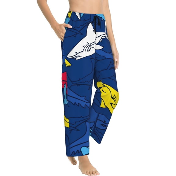 Picia Cartoon Shark Womens Soft Woven Cotton Elastic Waistband Sleep Pajama Pant Lounge Sleep Pant With Pockets And Drawstring-Small