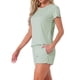 thumbnail image 4 of Conjunto de pijama para mujer INSPIRE CHIC de 2 piezas con top de manga corta y pantalones cortos con volantes, incluye bolsillo, talla XL, color verde, 4 of 6