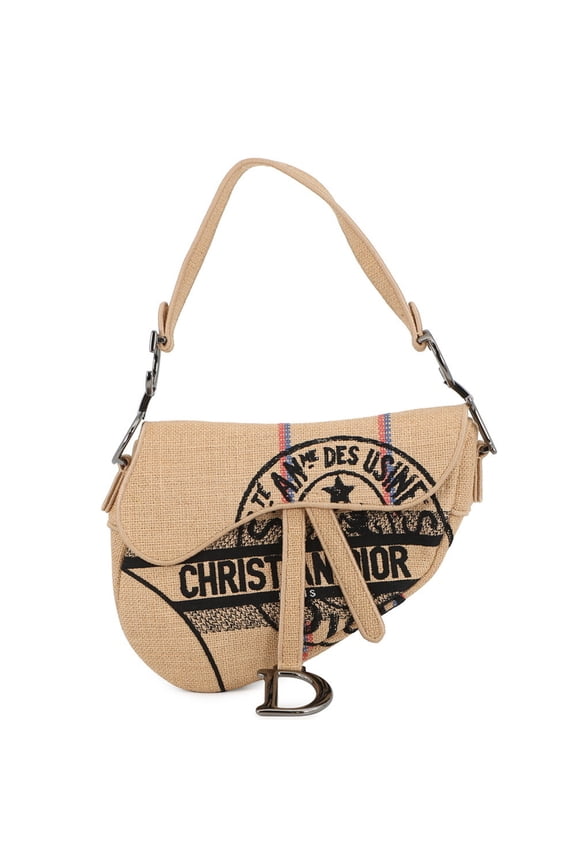 Pre-Owned Christian Dior Shoulder Bag, Union Motif Jute Saddle Bag M0446BRUW, Handbag