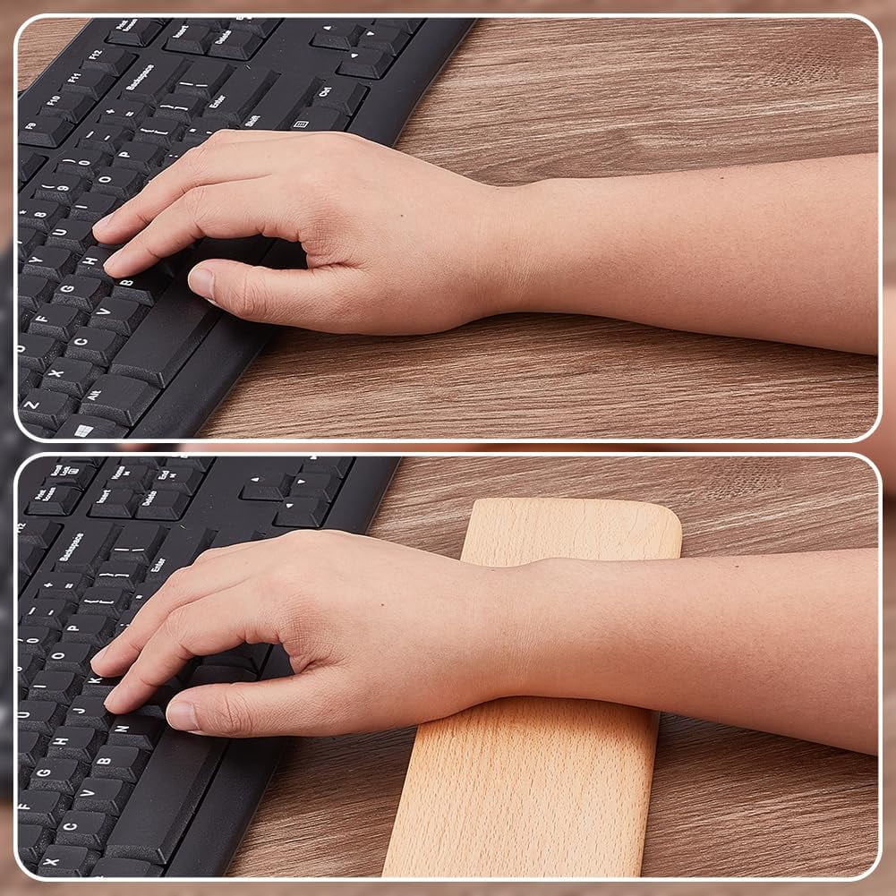 2PCS Wood Keyboard Wrist Rest 2 Size 60 Key Wooden Wrist RestErgonomic Rest for Computer Keyboard Ergonomic Desk Pad Gaming Office Brown