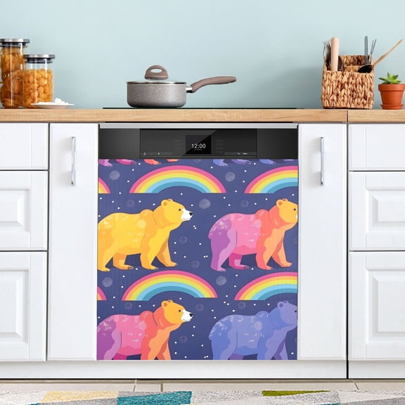 Bears and Rainbow Dishwasher Magnet Cover Magnetic Fridge Door Cover Home Kitchen Decor 23"x 26"