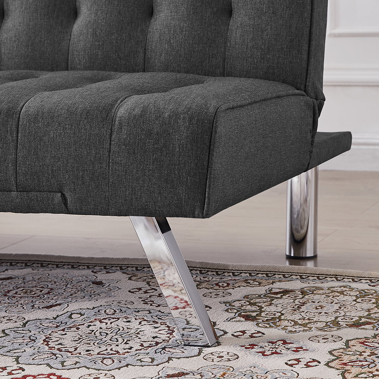 Kadyn Folding Futon Sofa, Upholstered Couch Bed for Bedroom, Modern Convertible Futon with Metal Legs, Dark Grey Kadyn Folding Futon Sofa, Upholstered Couch Bed for Bedroom, Modern Convertible Futon with Metal Legs, Dark Grey