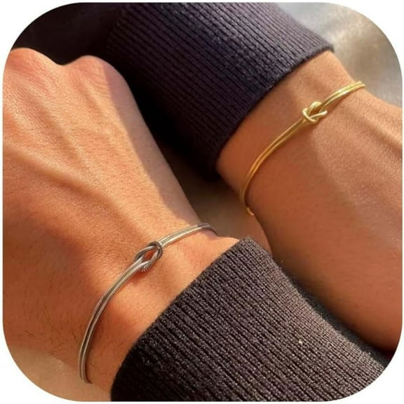 Gold Bracelets for Women 14K Real Gold Plated Love Knot Bracelet Dainty Snake Chain Infinity Bracelet Adjustable Gold Jewelry Gifts for Women