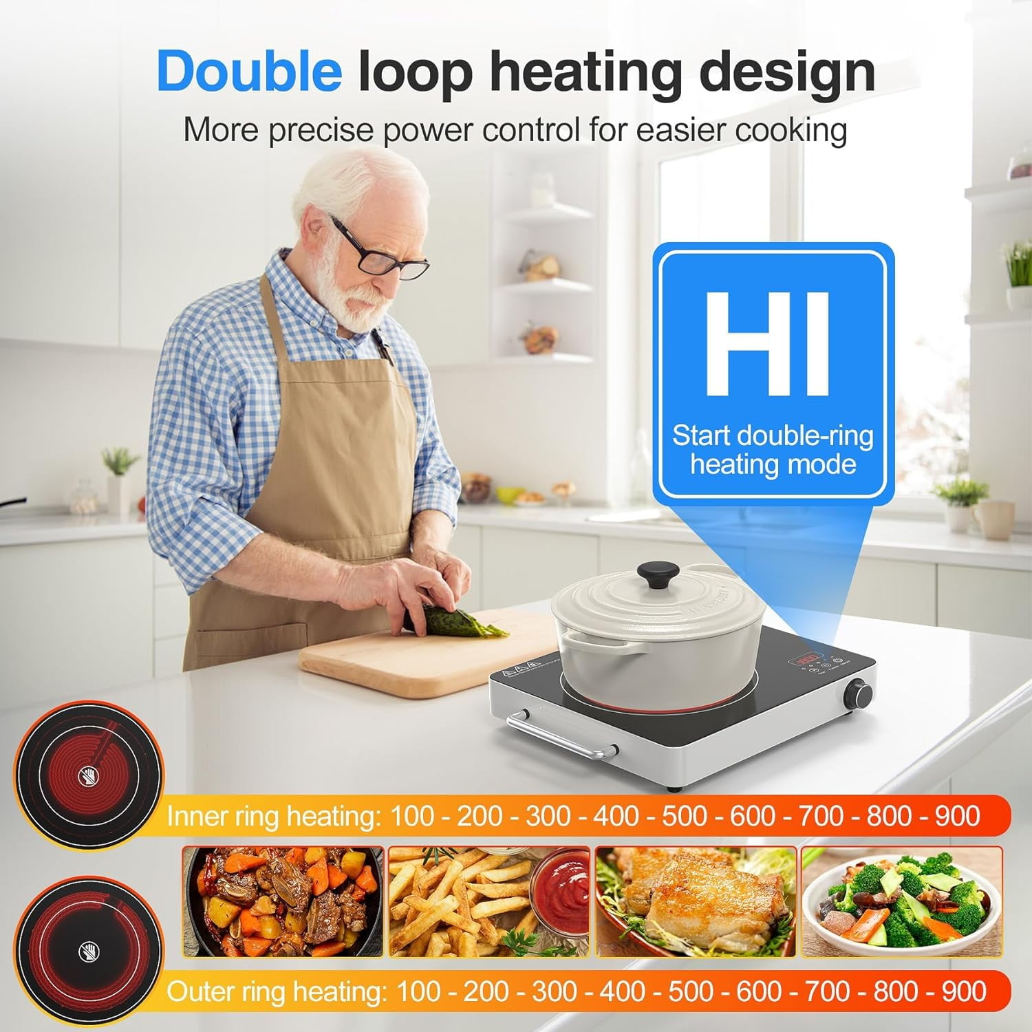 Electric Cooktop, 110V Touch and Knob Electric Stove Top, 1800W Single Burner With Handle, 9 Power Levels, Kids Safety Lock & 4H Timer, Portable, Black