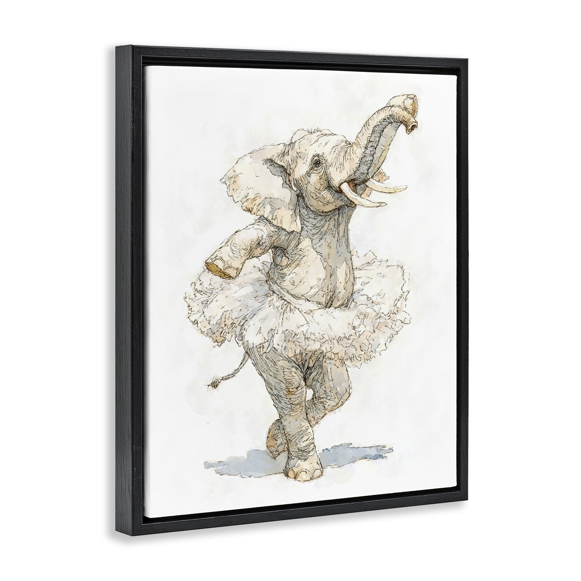 Ballet Elephant Tutu Black Framed Floater Canvas Wall Art, design by Ziwei Li