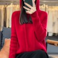 thumbnail image 1 of Suéter de cachemira, suéter de punto con capucha para mujer, suéter de moda coreana, sudadera con capucha holgada que combina con todo, 1 of 6