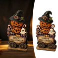 thumbnail image 2 of Pumpkin Cart Figurine Happy Halloween Resin Village Decoration with Ghost and Candy Tabletop Mantel Shelf Indoor Fall Decor D, 2 of 5