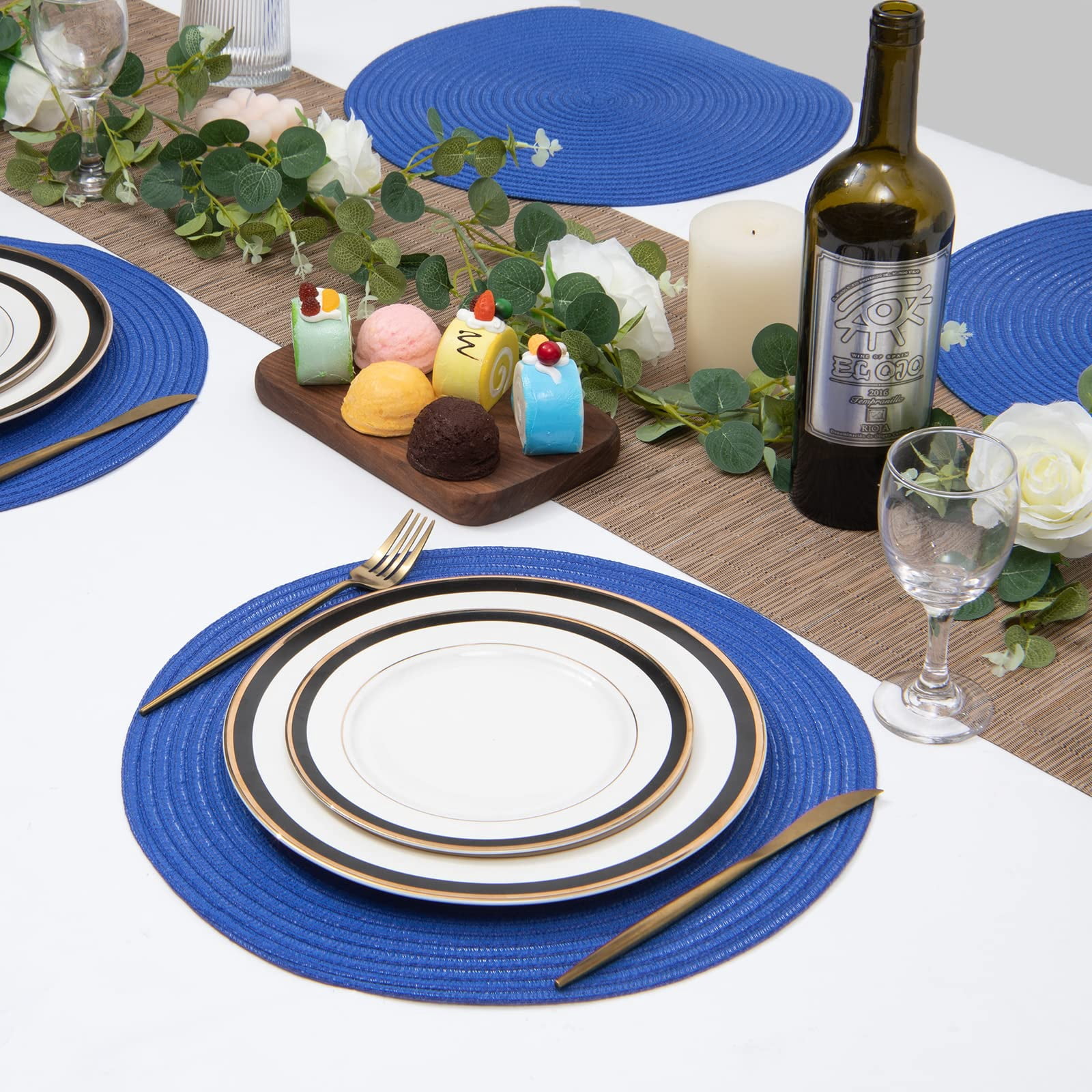 Round Placemats Set of 6 Woven Braided 15 inch Circle Placemat for Dining Tables Kitchen Table Mats Washable