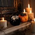 thumbnail image 5 of Orange Flocked Velvet Pumpkin Figurine 3.9 Inch Glitter Gradient Artificial Pumpkins Tabletop Ornament for Halloween Fall Table Decor, 5 of 7