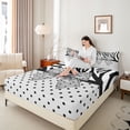 thumbnail image 4 of Homewish Cartoon Ribbon Full Size Sheets 4-Piece for Adults Female Men Women,Black Grey Breathable Bed Sheets,Cute Polka Dots Lightweight Sheet Sets,Breathable Home Decor, 4 of 7