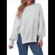 thumbnail image 2 of Sudaderas de Gran Tamaño para Mujer, Cuello Redondo, Larga, Informales, Holgadas, con Abertura, Otoño 2025 Gris L, 2 of 8
