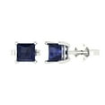 thumbnail image 2 of 1.5 Ct Princess Cut Studs Blue Sapphire 18K White Solid Solid Gold Everyday Dainty Earrings Push Back, 2 of 7