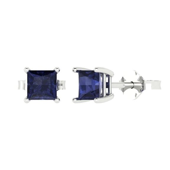 Clara Pucci 1Ct Blue Sapphire Princess Cut VVS1 Push Back Stud 18k Solid hypoallergenic Gold Designer Earrings For September