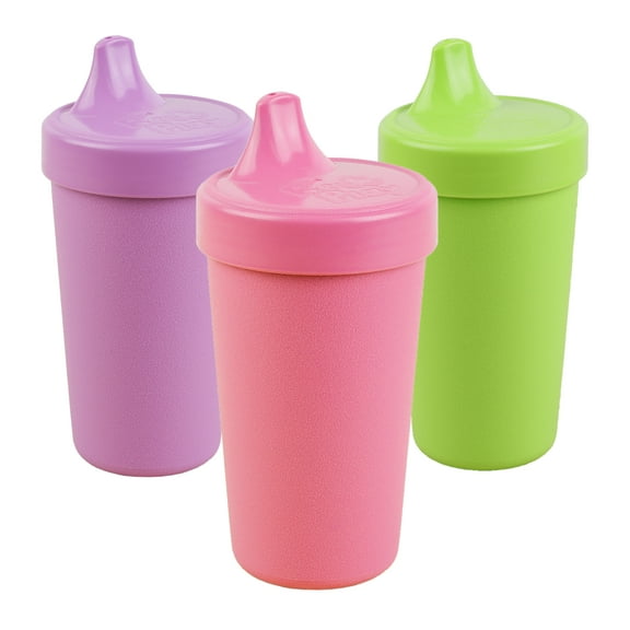 Re-Play Sippy Cups for Toddlers - 10 Oz. Reusable Spill Proof Cups for Kids, Dishwasher/Microwave Safe - Made in the USA - Set of 3 - Tulip