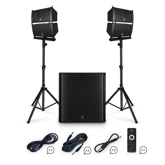 5000W P.M.P.O PRORECK CLUB 4000 18-inch 2.1 CHANNEL DJ/Powered PA Speaker System Combo Set 4x6.5-inch Line Array Speakers and 1x18 inch Subwoofers with Wireless/USB Drive Read/SD Card/Remote Control