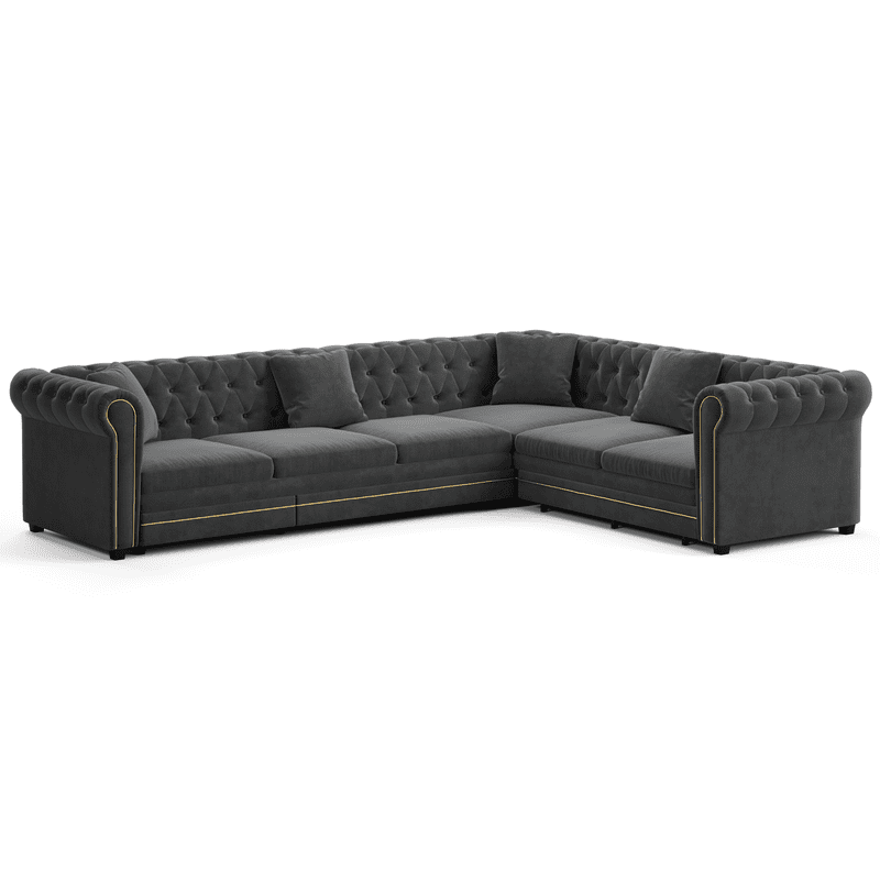 115.3" L-Shaped Sleeper Sofa with Pull-Out Bed, Velvet Sectional Couch with Gold Trim Rolled Arms, Chesterfield Tufted Convertible Sofa Bed with Deep Seats and Throw Pillows for Living Room