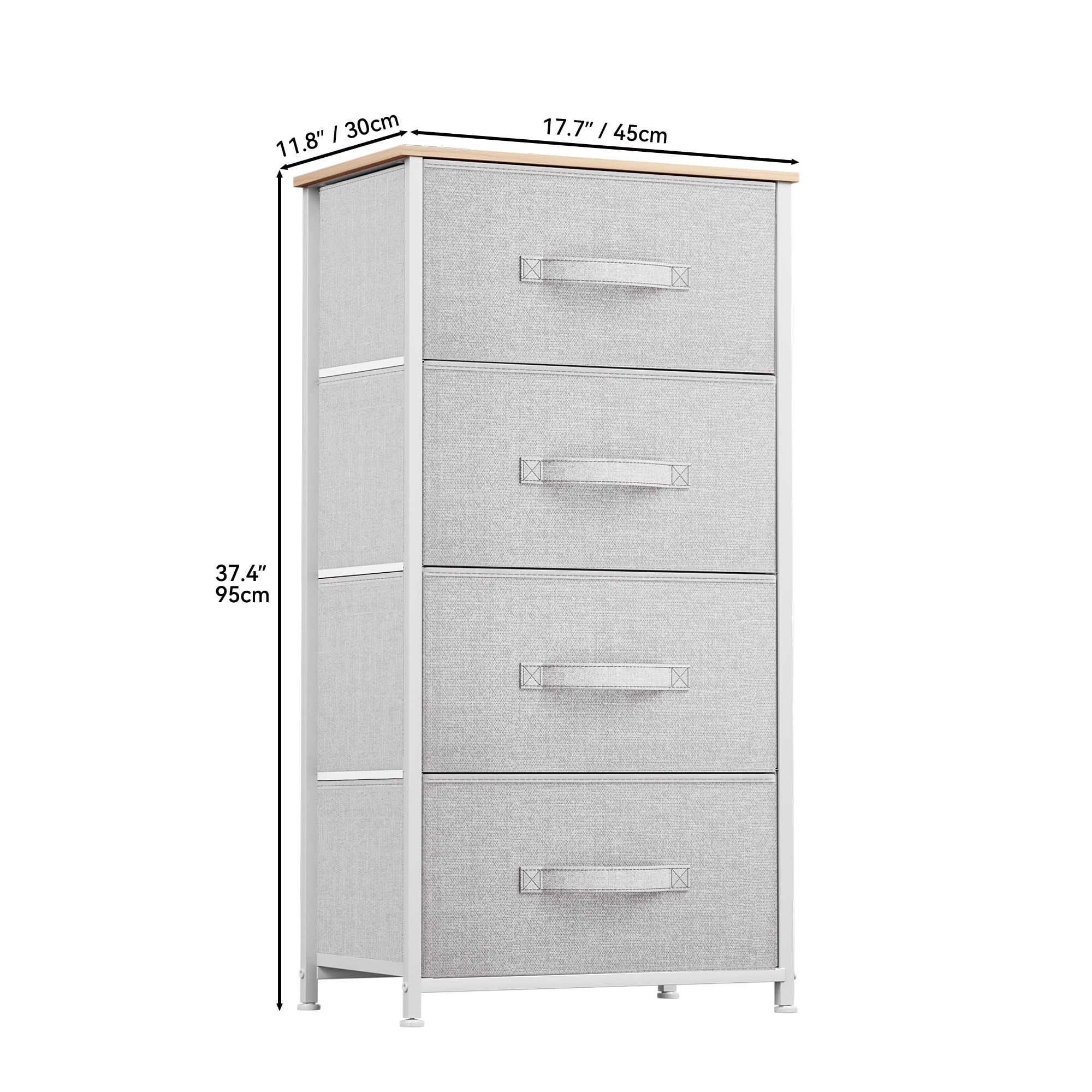 Uforic 4-Drawer Fabric Storage Dresser with Metal Frame & Wooden Top for Adults, Light Gray