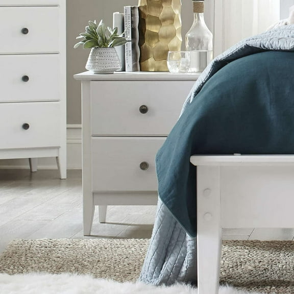 Grain Wood Furniture Greenport 2-Drawer Bedroom Nightstand, Solid Wood with Brushed White Finish